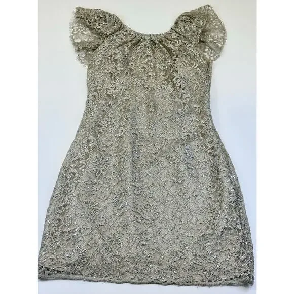 Free People Beige & Silver Lace Mini Dress Size Small - Picture 2 of 12